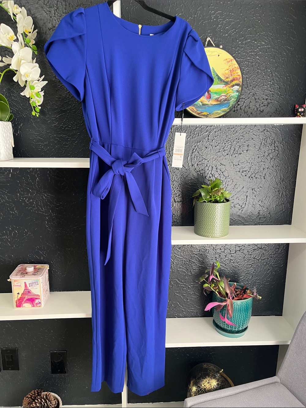 Calvin Klein Cobalt Blue Belted Long Sleeve Jumpsuit 12